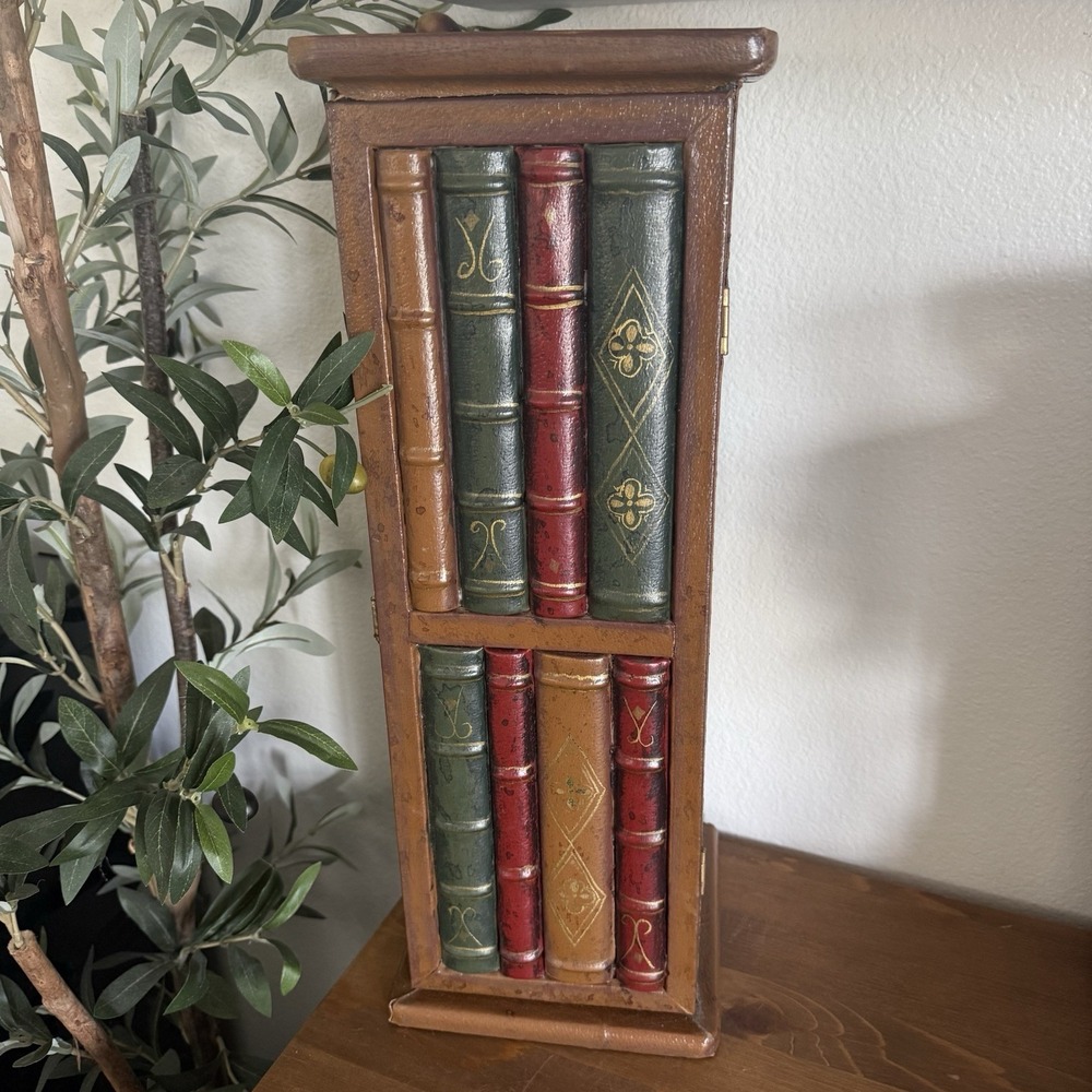 Vintage Faux Book Storage Cabinet Hidden Shelf Secret Compartment Wood Box Decor